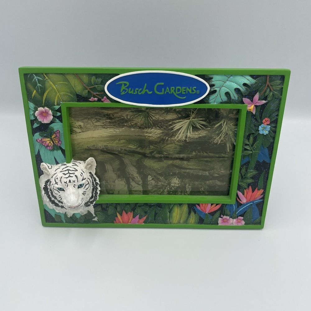 Vintage Busch Gardens Animals 4×6 Photo Frame Tabletop White Tiger HTF - Picture 2 of 12